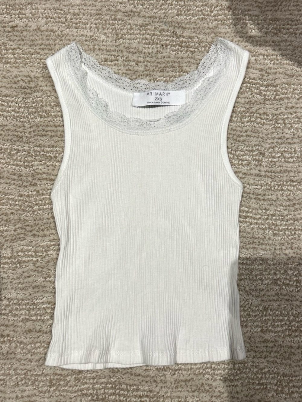 Primark White Ribbed Lace-Trim Tank Top